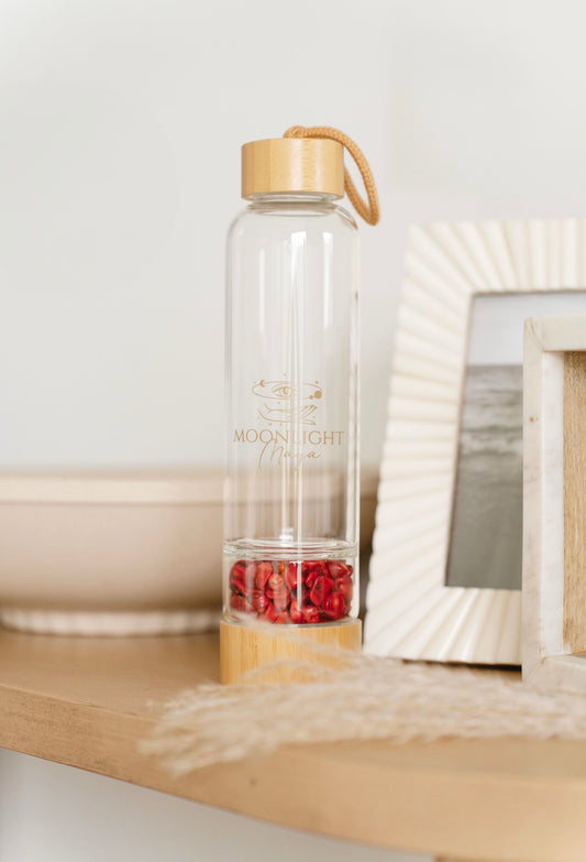 Bamboo glass water bottle - Red Coral