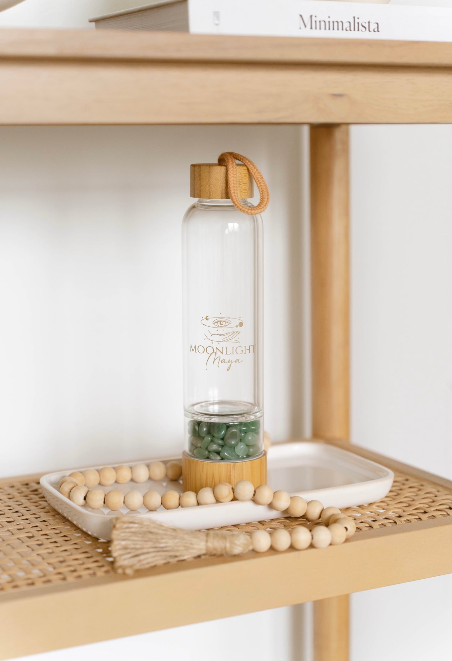 Bamboo glass water bottle- Green Aventurine